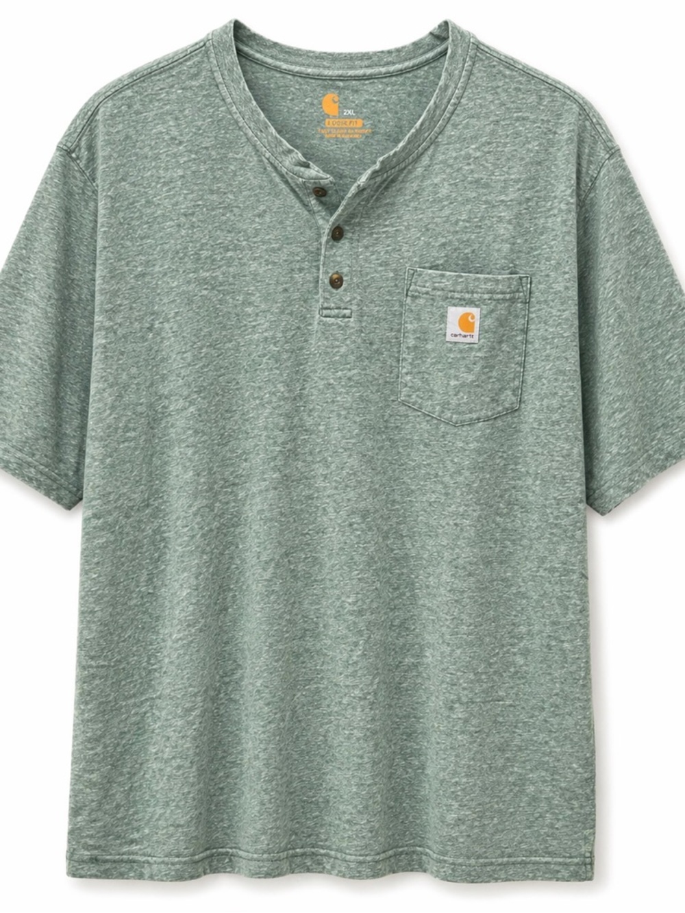 Carhartt Men's Short-Sleeve Henley Pocket Tee in Heather Sage